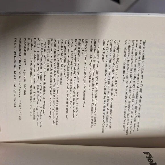 The Young Indiana Jones Chronicles Book Field Of Death Les Martin Library - Picture 5 of 9